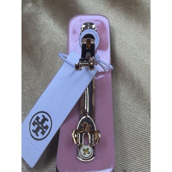 Tory Burch Roxanne Embellished Large Barrette Hair Clip Rolled Gold Tortoise NEW main image 5